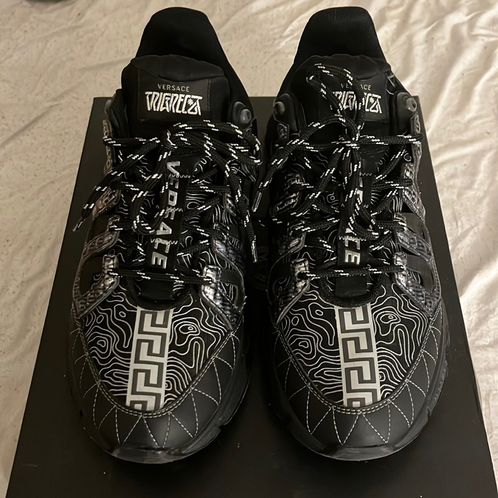 Size 45 equals 11.5 USA size black and grey versace trigreca sneakers